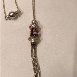 Chamilia tassel necklace with 3 pink charms
